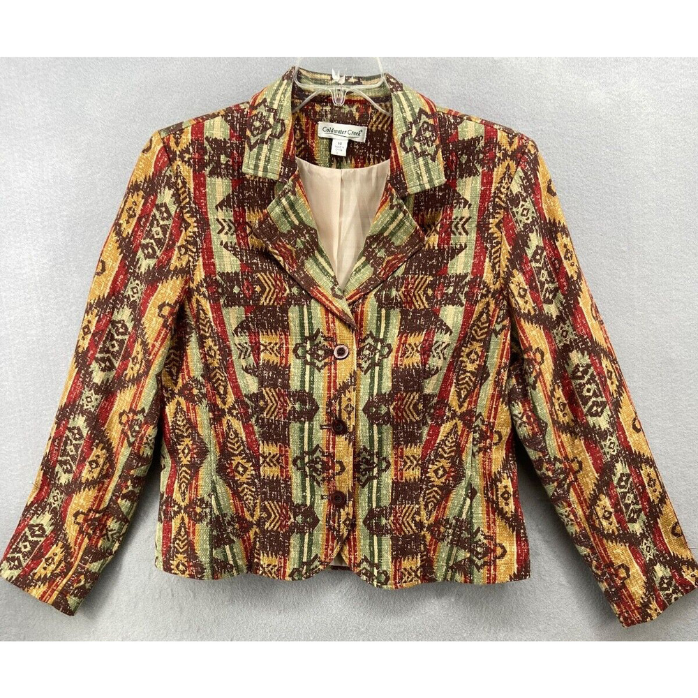 Coldwater Creek Blazer Women's Size 14 Red Brown Aztec Southwestern Jacket Lined